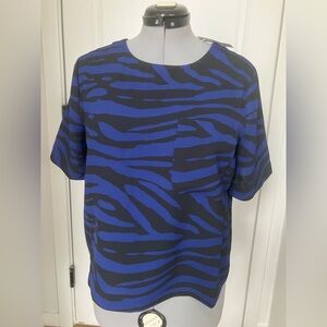 LOFT Blue and Black Animal Print Short Sleeve Top